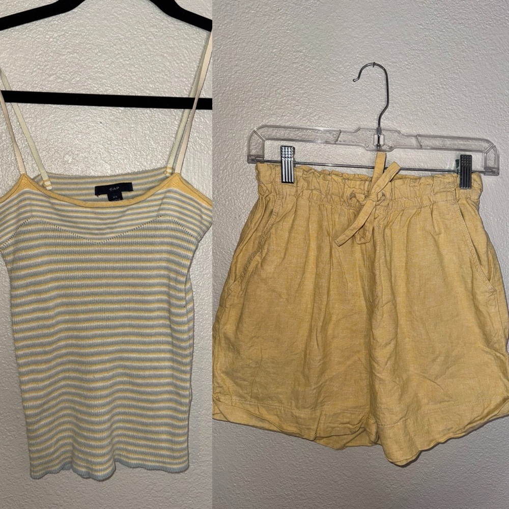 Yellow Striped Tank Top and Shorts Set